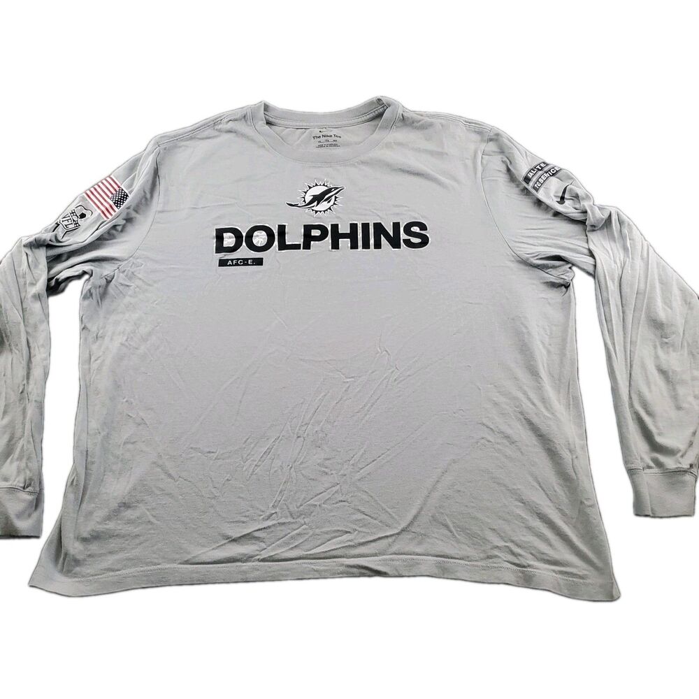 Nike Miami Dolphins TShirt Long Sleeve Mens  Salute to Service Gray Size 2XL
